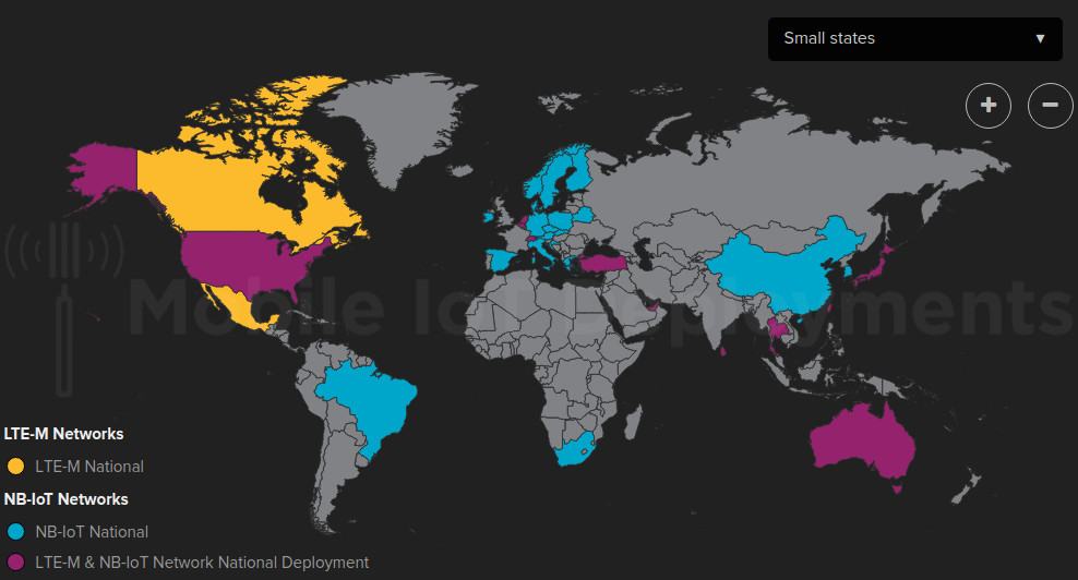 Carte de la couverture mondiale de NB-IoT