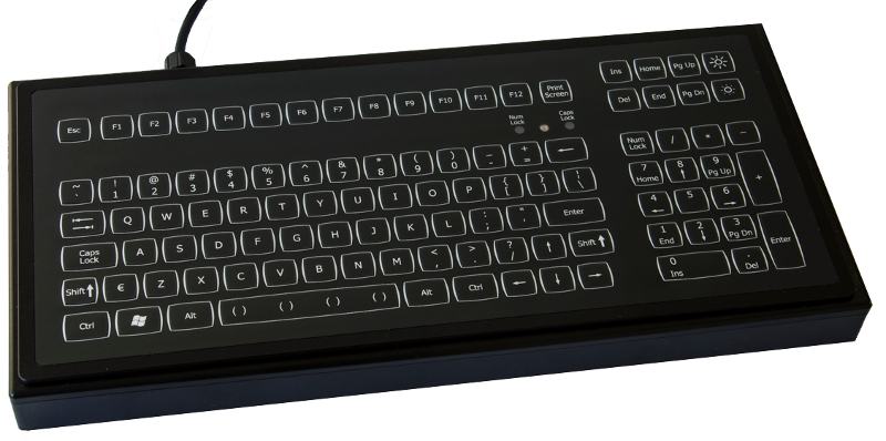 clavier à membrane rétro éclairé étanche et compact pour environnement industriel noir a poser sur table