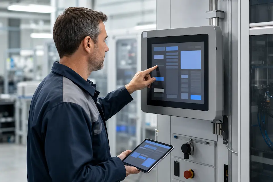 Technicien vérifiant la sécurité Secure Boot d’un Panel PC industriel